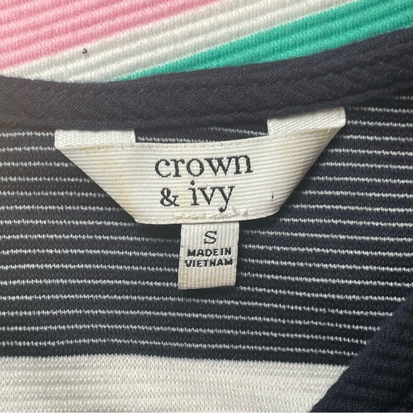 Crown & Ivy Shift Dress Ribbed Navy White Mint Pink Stripe Small Coastal Spring - Picture 7 of 13